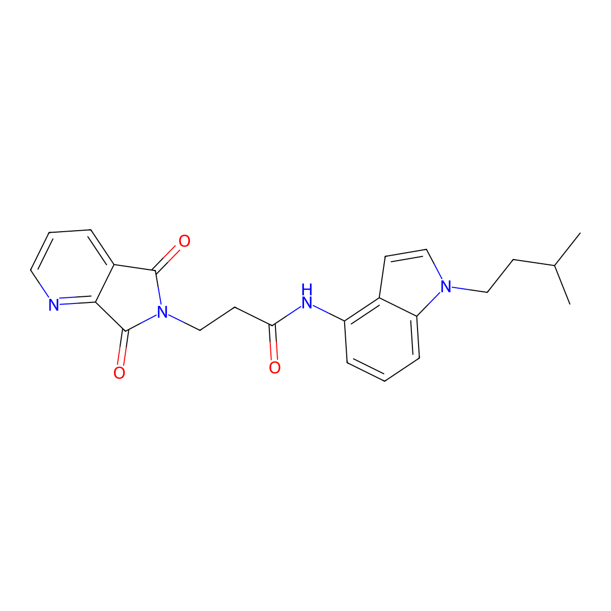 3-(5,7-dioxo-5,7-dihydro-6H-pyrrolo[3,4-b]pyridin-6-yl)-N-[1-(3-methylbutyl)-1H-indol-4-yl]propanamide molecular structure, CAS 1436003-56-3