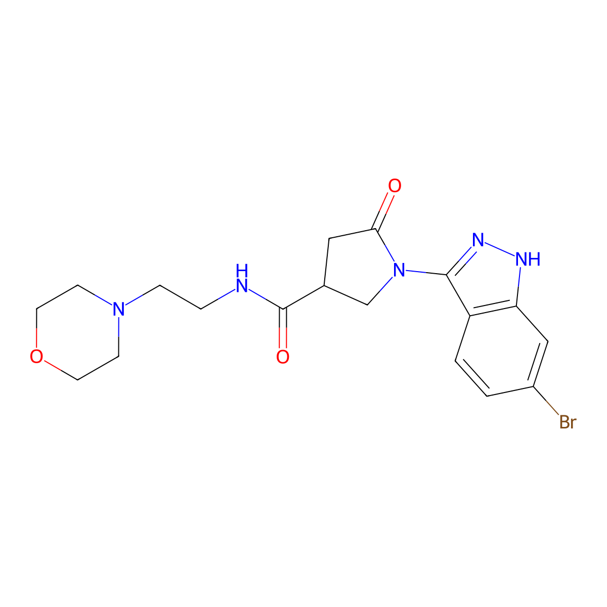 1-(6-bromo-1H-indazol-3-yl)-N-(2-morpholinoethyl)-5-oxo-3-pyrrolidinecarboxamide molecular structure, CAS 1436003-61-0