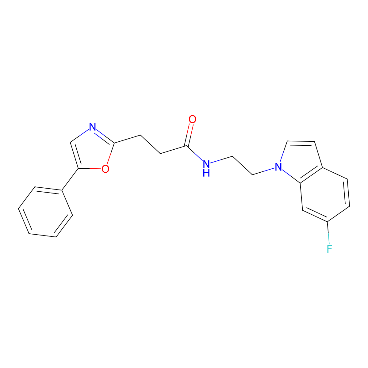 N-[2-(6-fluoro-1H-indol-1-yl)ethyl]-3-(5-phenyl-1,3-oxazol-2-yl)propanamide molecular structure, CAS 1436003-64-3