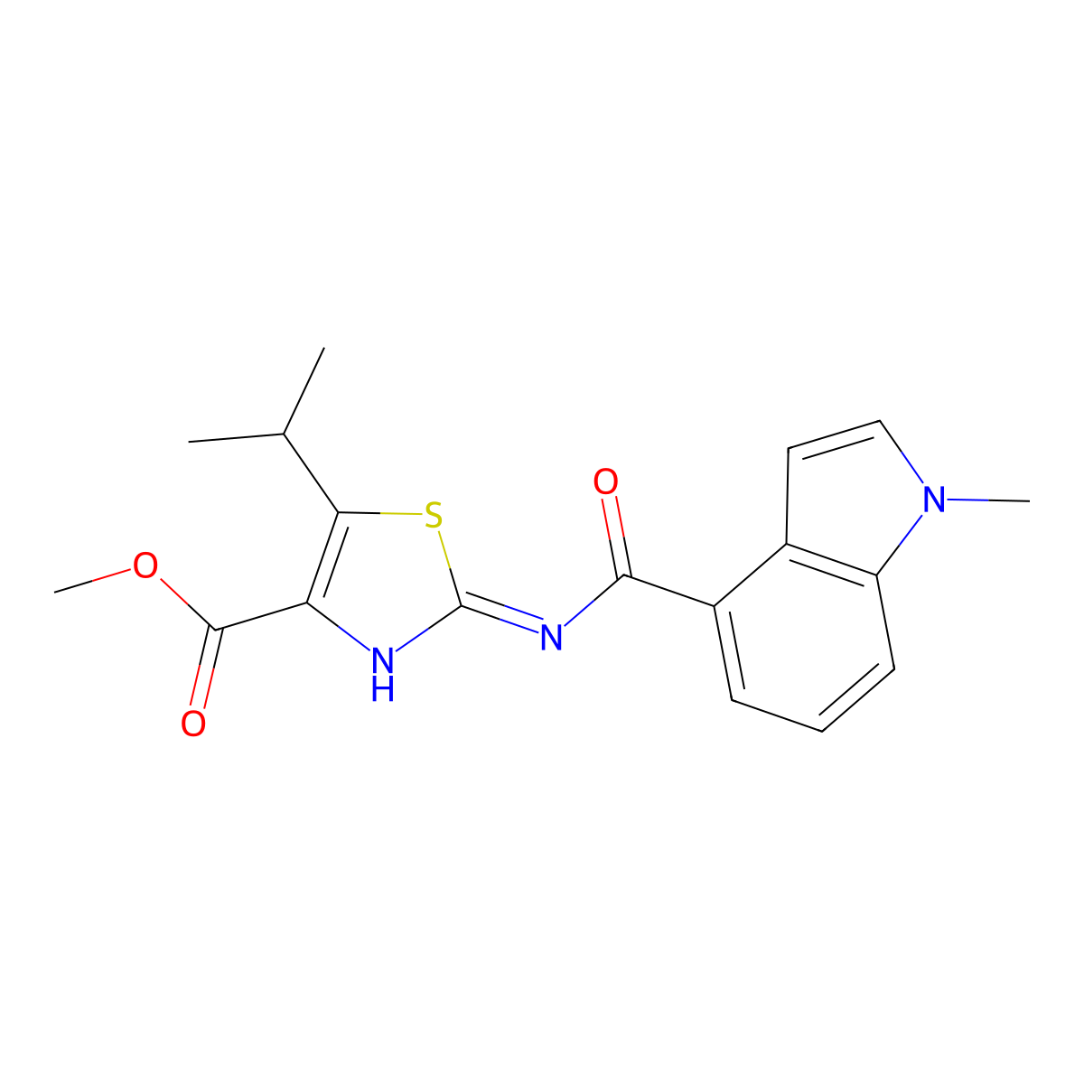 methyl 2-{[(1-methyl-1H-indol-4-yl)carbonyl]amino}-5-(propan-2-yl)-1,3-thiazole-4-carboxylate molecular structure, CAS 1436003-77-8