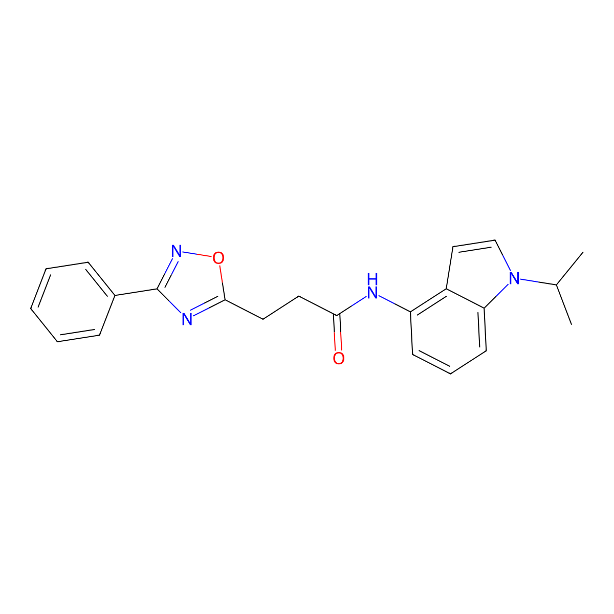 3-(3-phenyl-1,2,4-oxadiazol-5-yl)-N-[1-(propan-2-yl)-1H-indol-4-yl]propanamide molecular structure, CAS 1436003-80-3