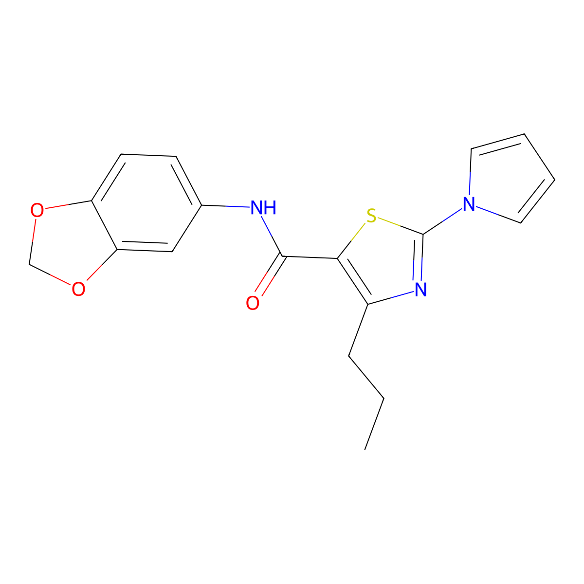 N-(1,3-benzodioxol-5-yl)-4-propyl-2-(1H-pyrrol-1-yl)-1,3-thiazole-5-carboxamide molecular structure, CAS 1436003-81-4
