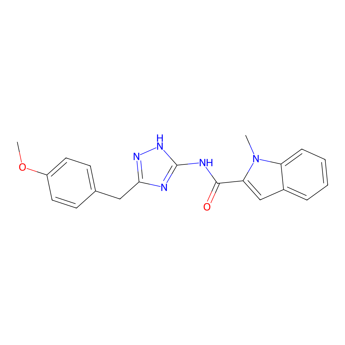 N-[3-(4-methoxybenzyl)-1H-1,2,4-triazol-5-yl]-1-methyl-1H-indole-2-carboxamide molecular structure, CAS 1436004-08-8