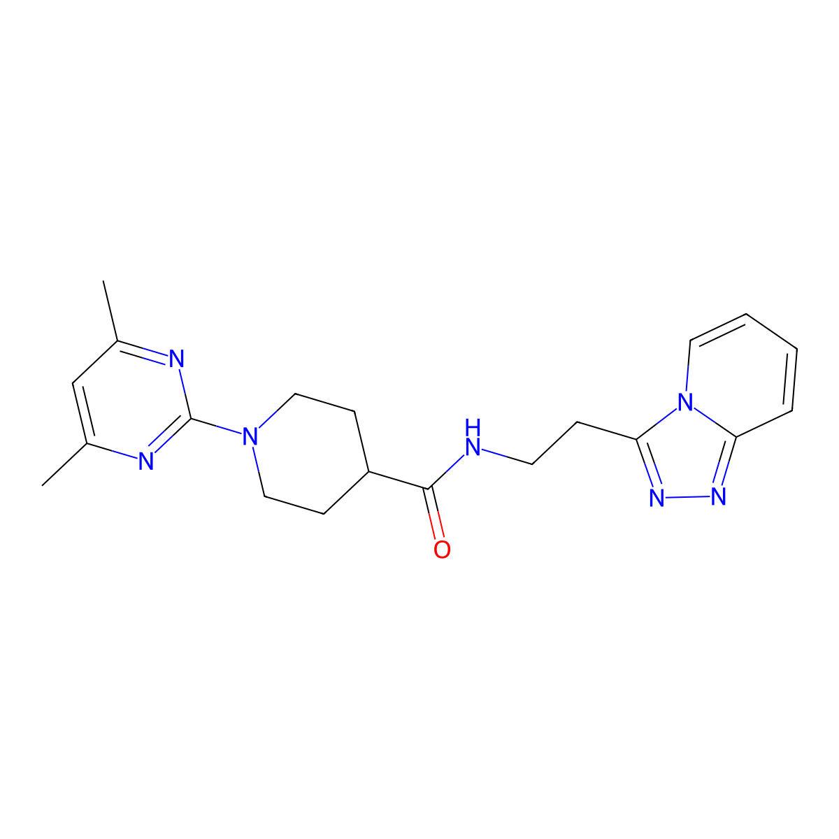 1-(4,6-dimethylpyrimidin-2-yl)-N-[2-([1,2,4]triazolo[4,3-a]pyridin-3-yl)ethyl]piperidine-4-carboxamide molecular structure, CAS 1436004-11-3