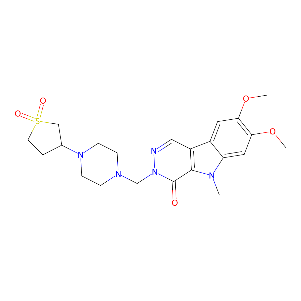 3-{[4-(1,1-dioxidotetrahydrothiophen-3-yl)piperazin-1-yl]methyl}-7,8-dimethoxy-5-methyl-3,5-dihydro-4H-pyridazino[4,5-b]indol-4-one molecular structure, CAS 1436004-16-8