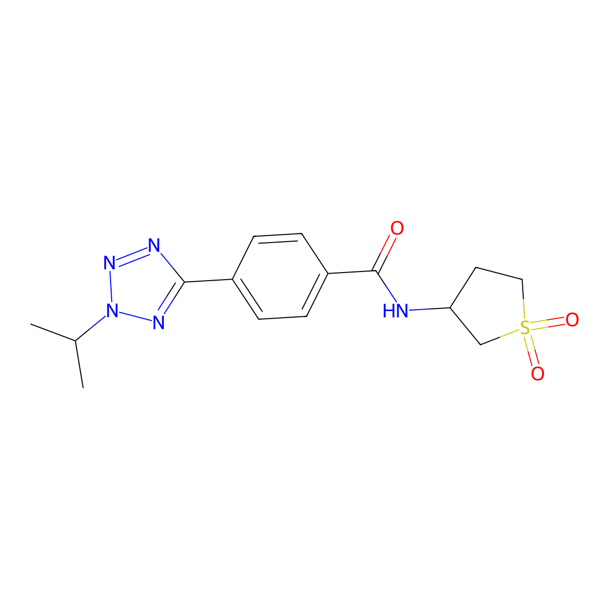 N-(1,1-dioxidotetrahydrothiophen-3-yl)-4-[2-(propan-2-yl)-2H-tetrazol-5-yl]benzamide molecular structure, CAS 1436004-17-9