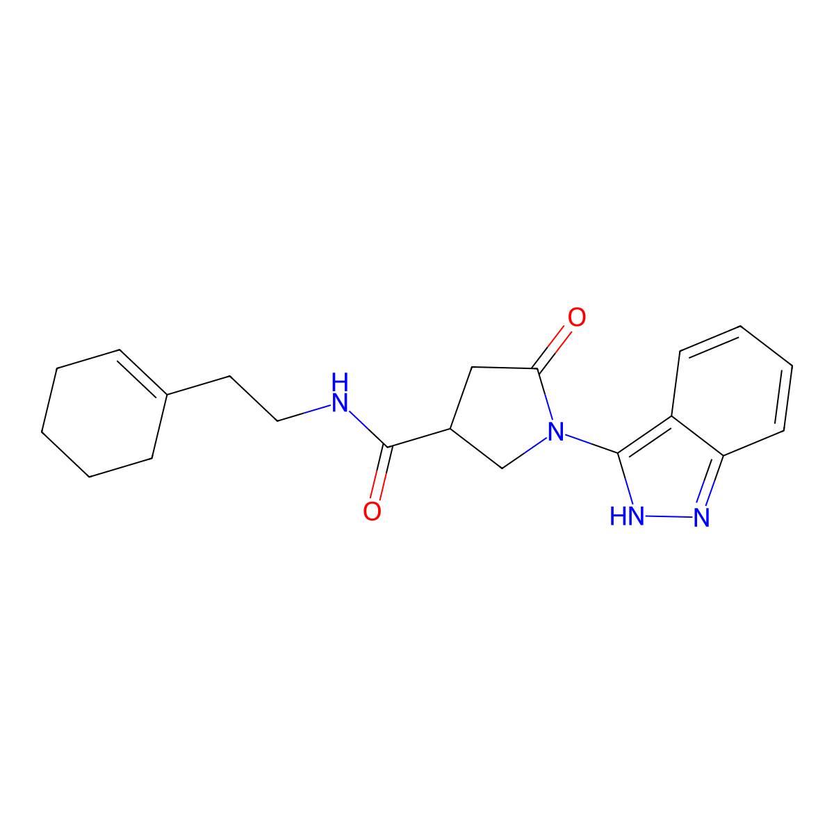 N-[2-(1-cyclohexenyl)ethyl]-1-(1H-indazol-3-yl)-5-oxo-3-pyrrolidinecarboxamide molecular structure, CAS 1436004-19-1