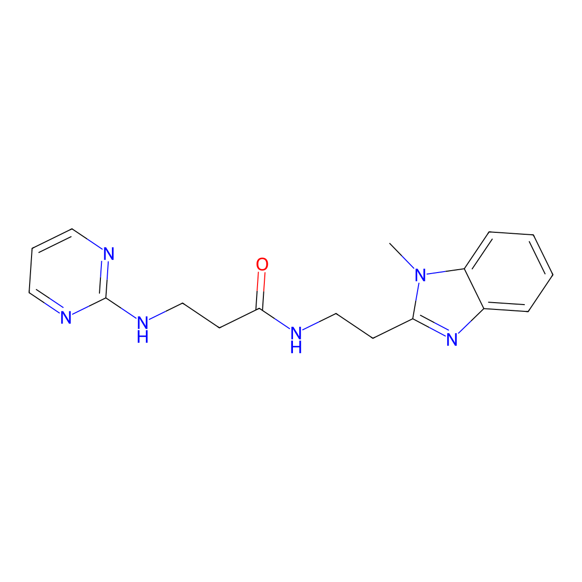 N-[2-(1-methyl-1H-1,3-benzimidazol-2-yl)ethyl]-3-(2-pyrimidinylamino)propanamide molecular structure, CAS 1436004-23-7