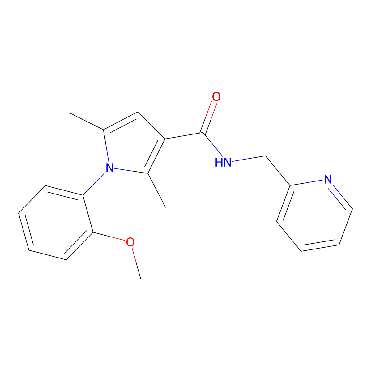 1-(2-methoxyphenyl)-2,5-dimethyl-N-(pyridin-2-ylmethyl)-1H-pyrrole-3-carboxamide molecular structure, CAS 1436004-39-5
