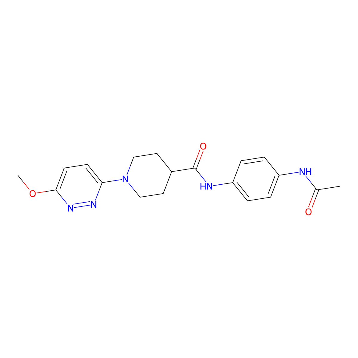 N-(4-acetamidophenyl)-1-(6-methoxypyridazin-3-yl)piperidine-4-carboxamide molecular structure, CAS 1436004-55-5