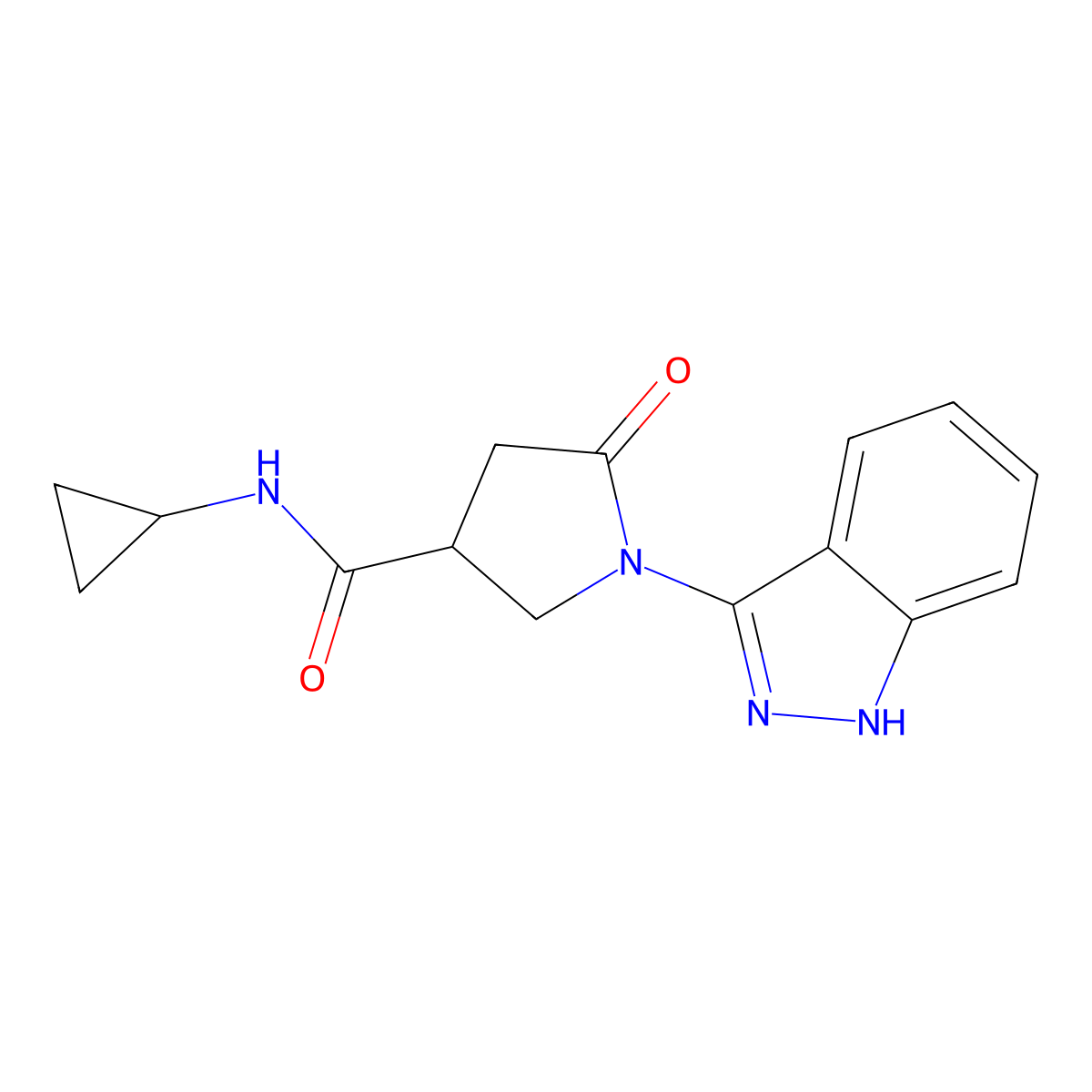 N-cyclopropyl-1-(1H-indazol-3-yl)-5-oxo-3-pyrrolidinecarboxamide molecular structure, CAS 1436004-57-7