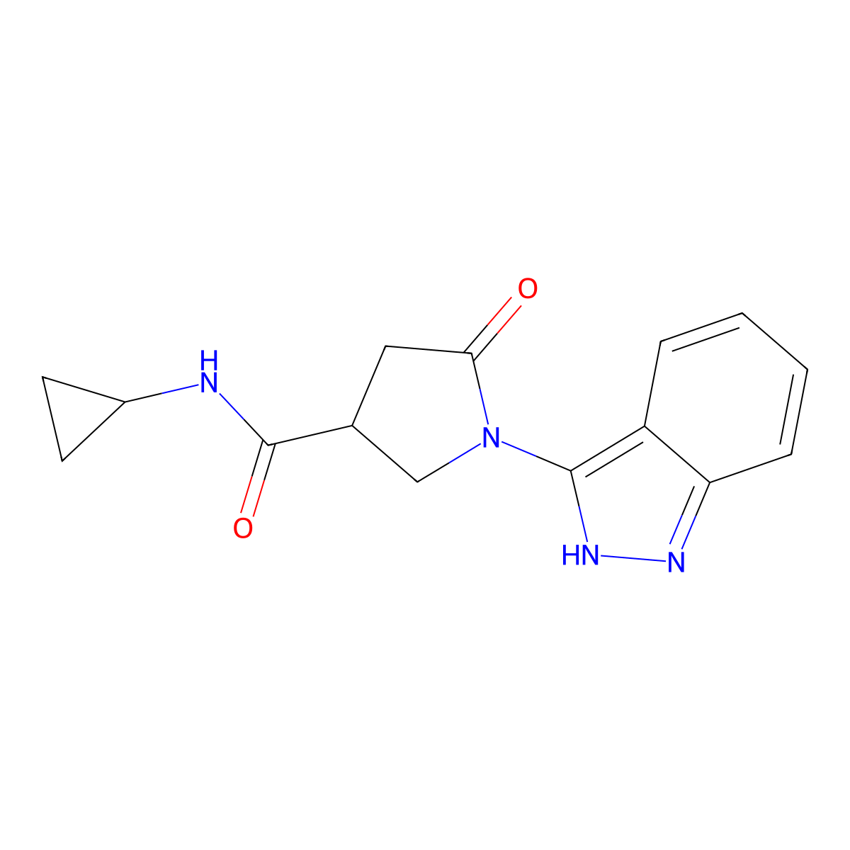 N-cyclopropyl-1-(1H-indazol-3-yl)-5-oxo-3-pyrrolidinecarboxamide molecular structure, CAS 1436004-57-7