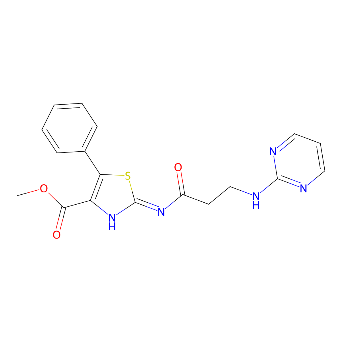 Methyl 5-phenyl-2-(3-(pyrimidin-2-ylamino)propanamido)thiazole-4-carboxylate molecular structure, CAS 1436004-89-5