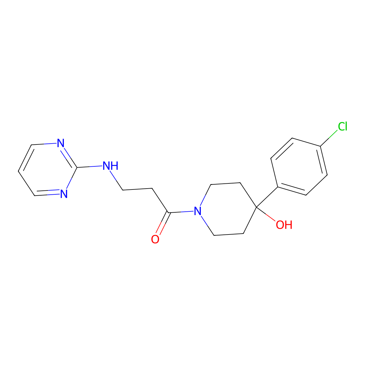 1-[4-(4-Chlorophenyl)-4-hydroxypiperidino]-3-(2-pyrimidinylamino)-1-propanone molecular structure, CAS 1436004-91-9