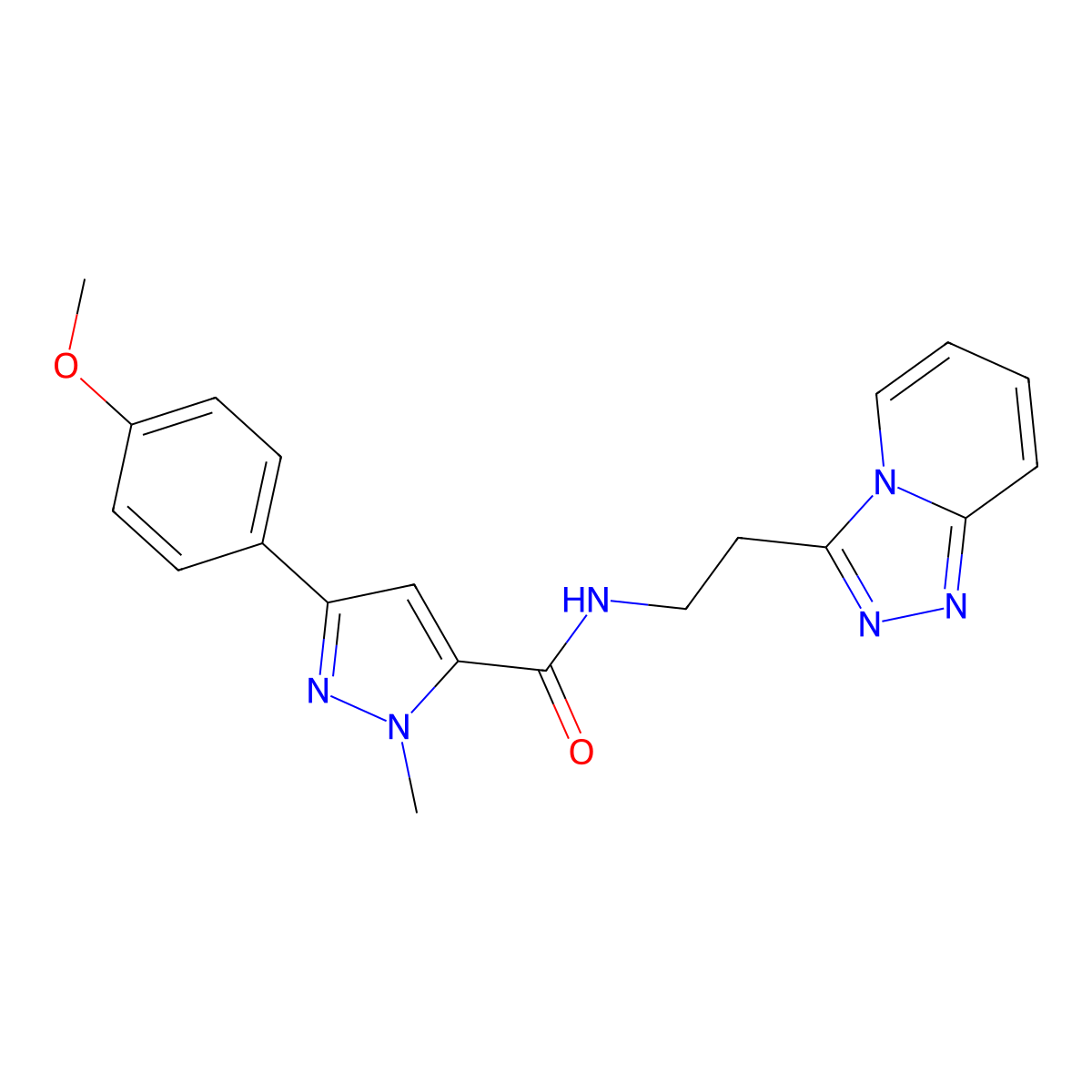 3-(4-methoxyphenyl)-1-methyl-N-(2-[1,2,4]triazolo[4,3-a]pyridin-3-ylethyl)-1H-pyrazole-5-carboxamide molecular structure, CAS 1436005-25-2