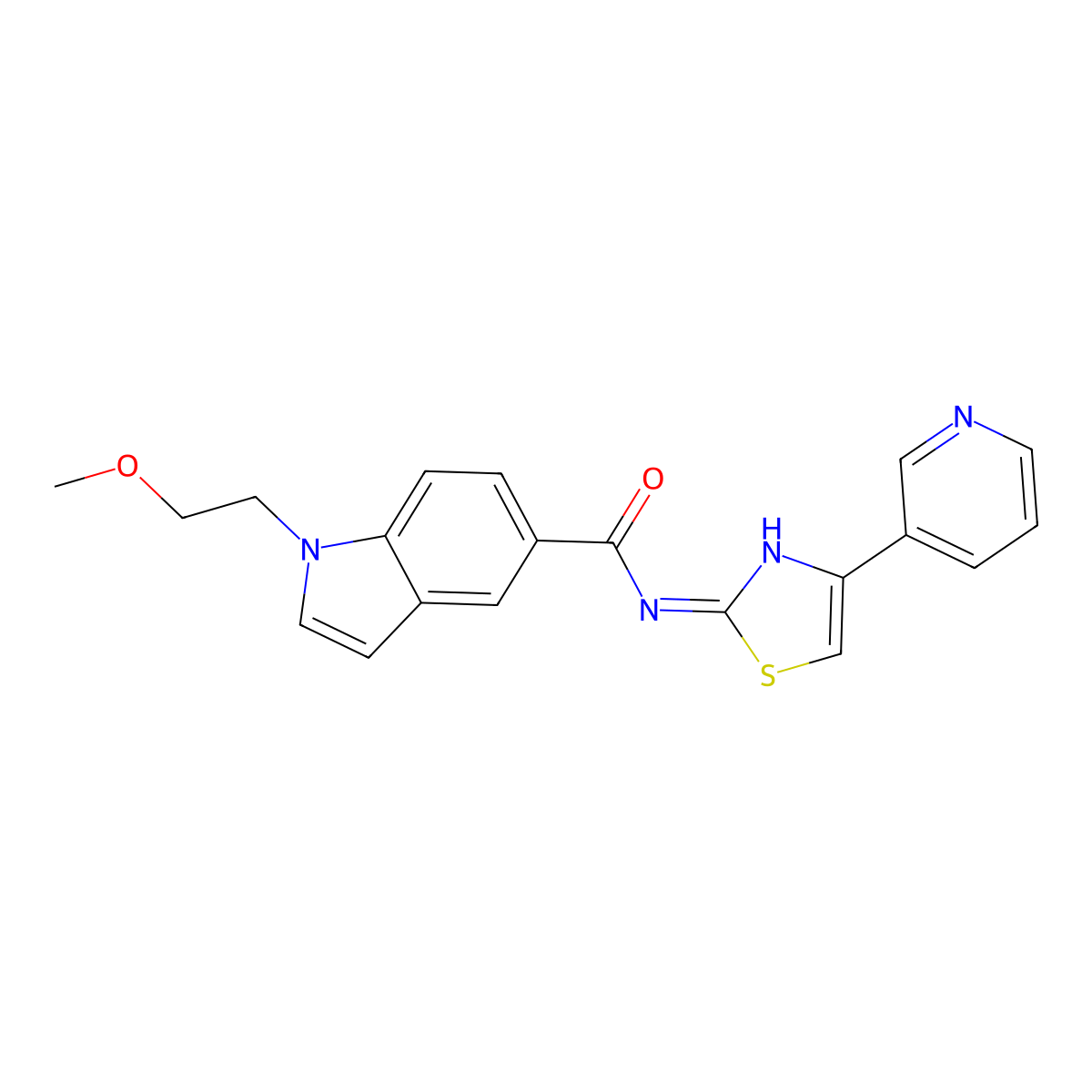 1-(2-methoxyethyl)-N-(4-(pyridin-3-yl)thiazol-2-yl)-1H-indole-5-carboxamide molecular structure, CAS 1436005-28-5