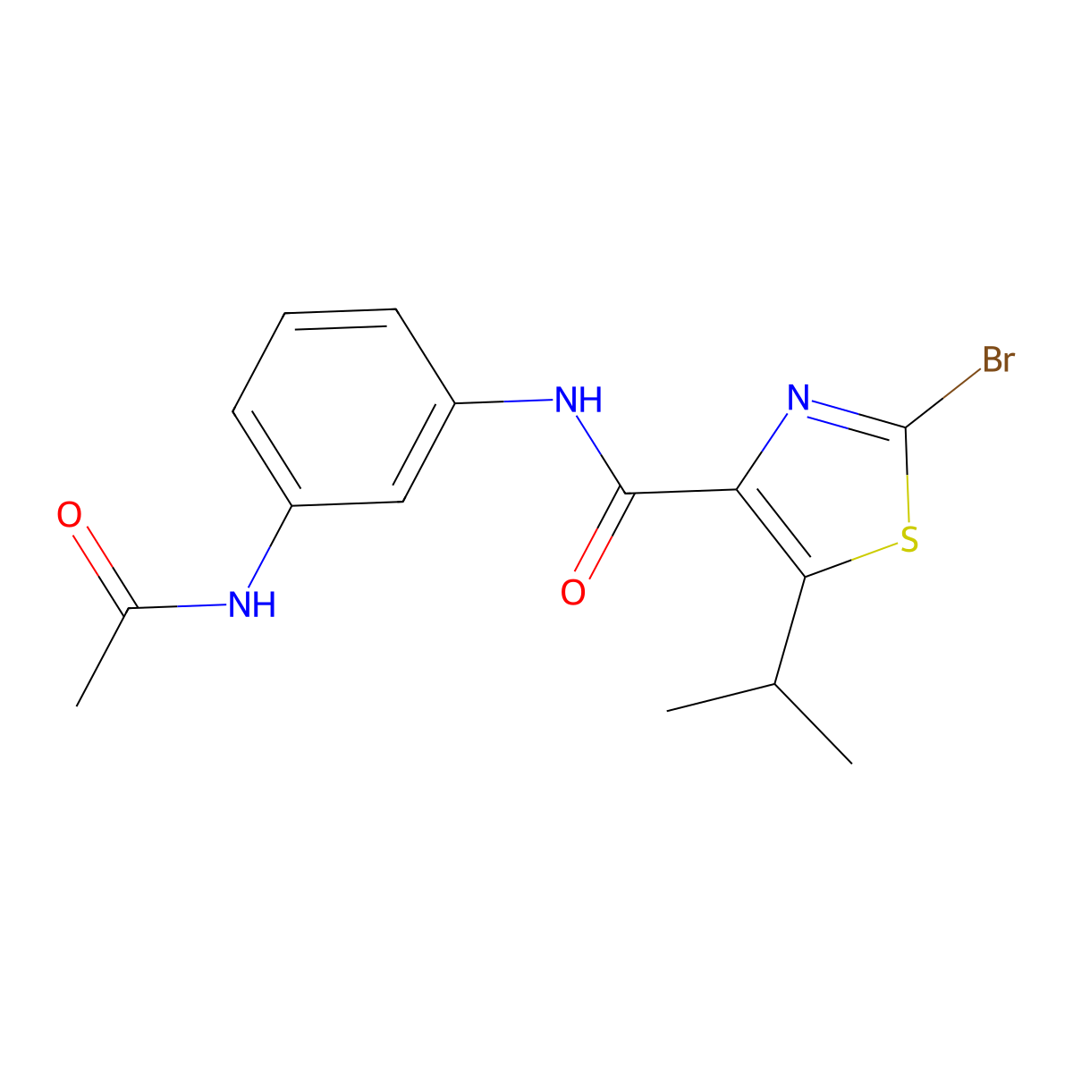 N-[3-(acetylamino)phenyl]-2-bromo-5-isopropyl-1,3-thiazole-4-carboxamide molecular structure, CAS 1436005-36-5