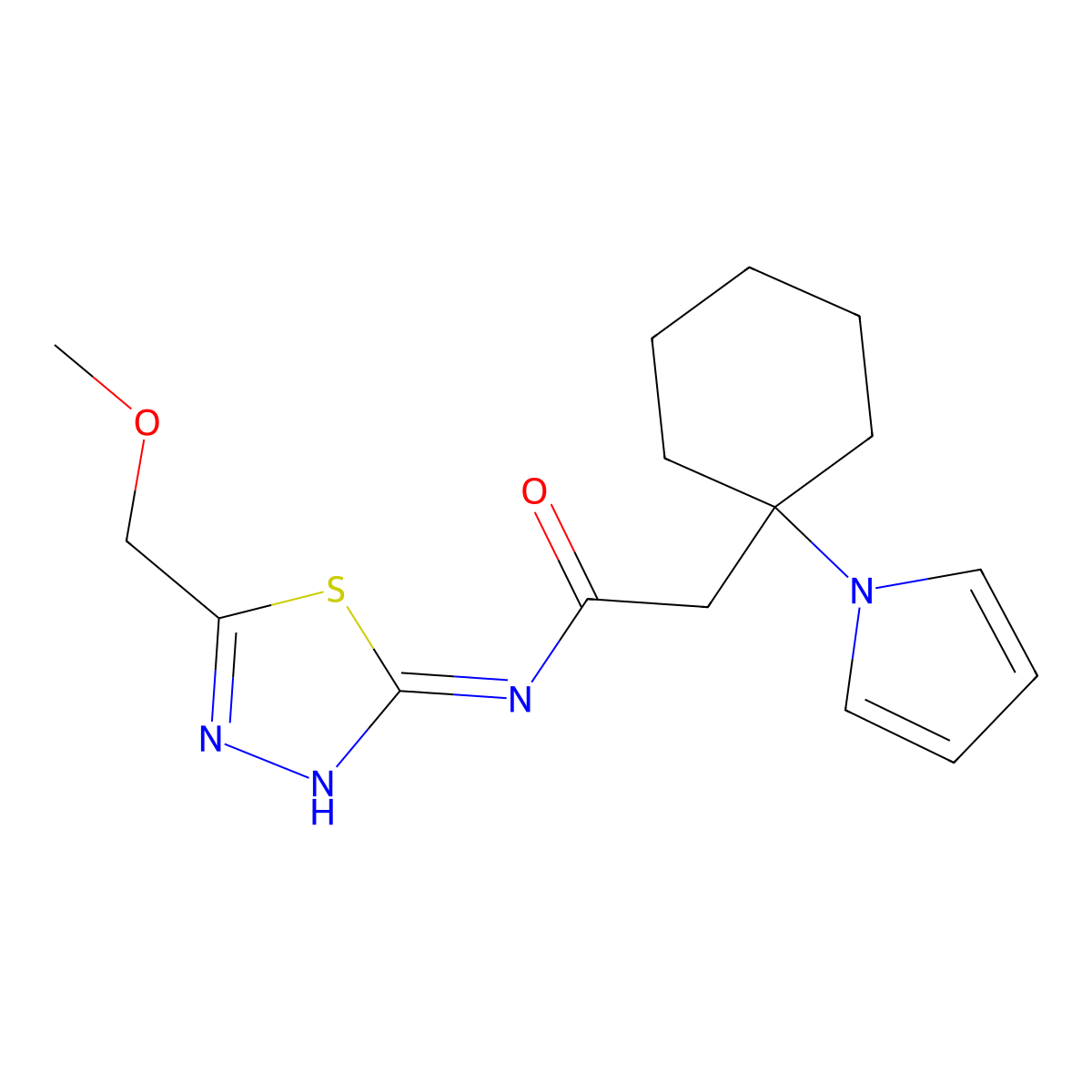 2-(1-(1H-pyrrol-1-yl)cyclohexyl)-N-(5-(methoxymethyl)-1,3,4-thiadiazol-2-yl)acetamide molecular structure, CAS 1436005-40-1