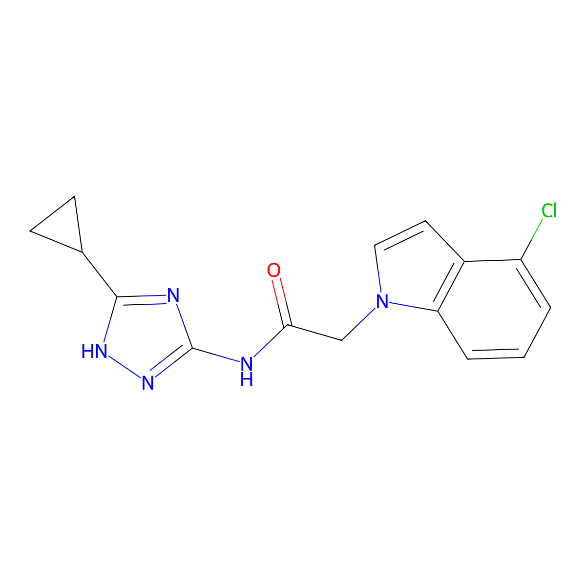 2-(4-chloro-1H-indol-1-yl)-N-(3-cyclopropyl-1H-1,2,4-triazol-5-yl)acetamide molecular structure, CAS 1436005-45-6