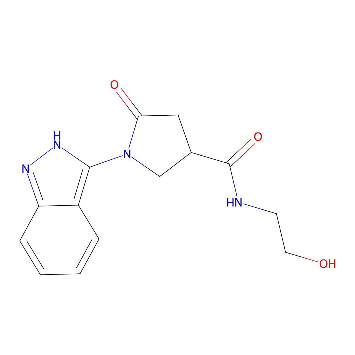 N-(2-hydroxyethyl)-1-(1H-indazol-3-yl)-5-oxo-3-pyrrolidinecarboxamide molecular structure, CAS 1436005-56-9