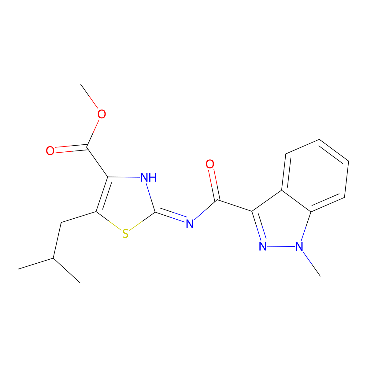methyl 2-{[(1-methyl-1H-indazol-3-yl)carbonyl]amino}-5-(2-methylpropyl)-1,3-thiazole-4-carboxylate molecular structure, CAS 1436005-79-6
