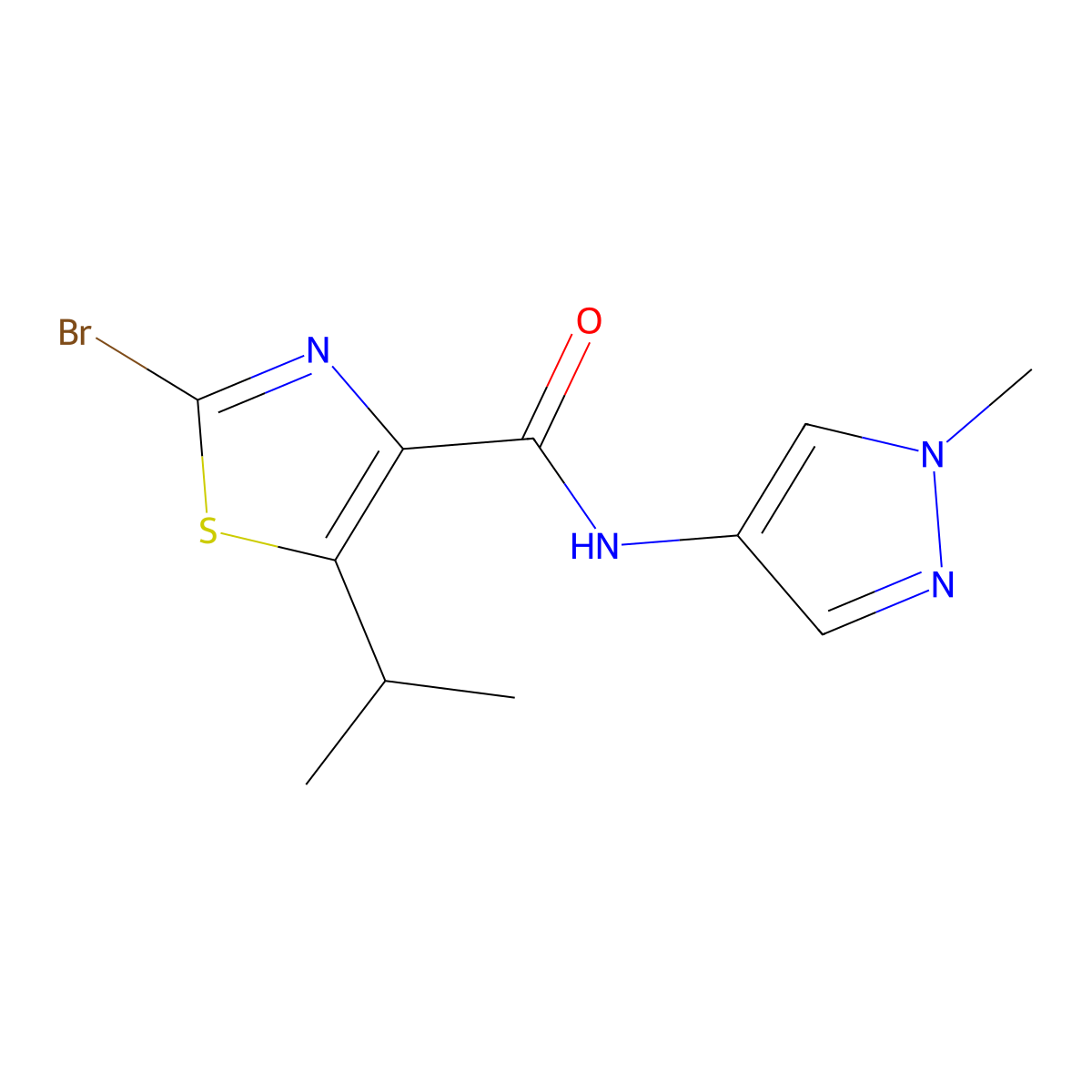 2-bromo-N-(1-methyl-1H-pyrazol-4-yl)-5-(propan-2-yl)-1,3-thiazole-4-carboxamide molecular structure, CAS 1436005-81-0
