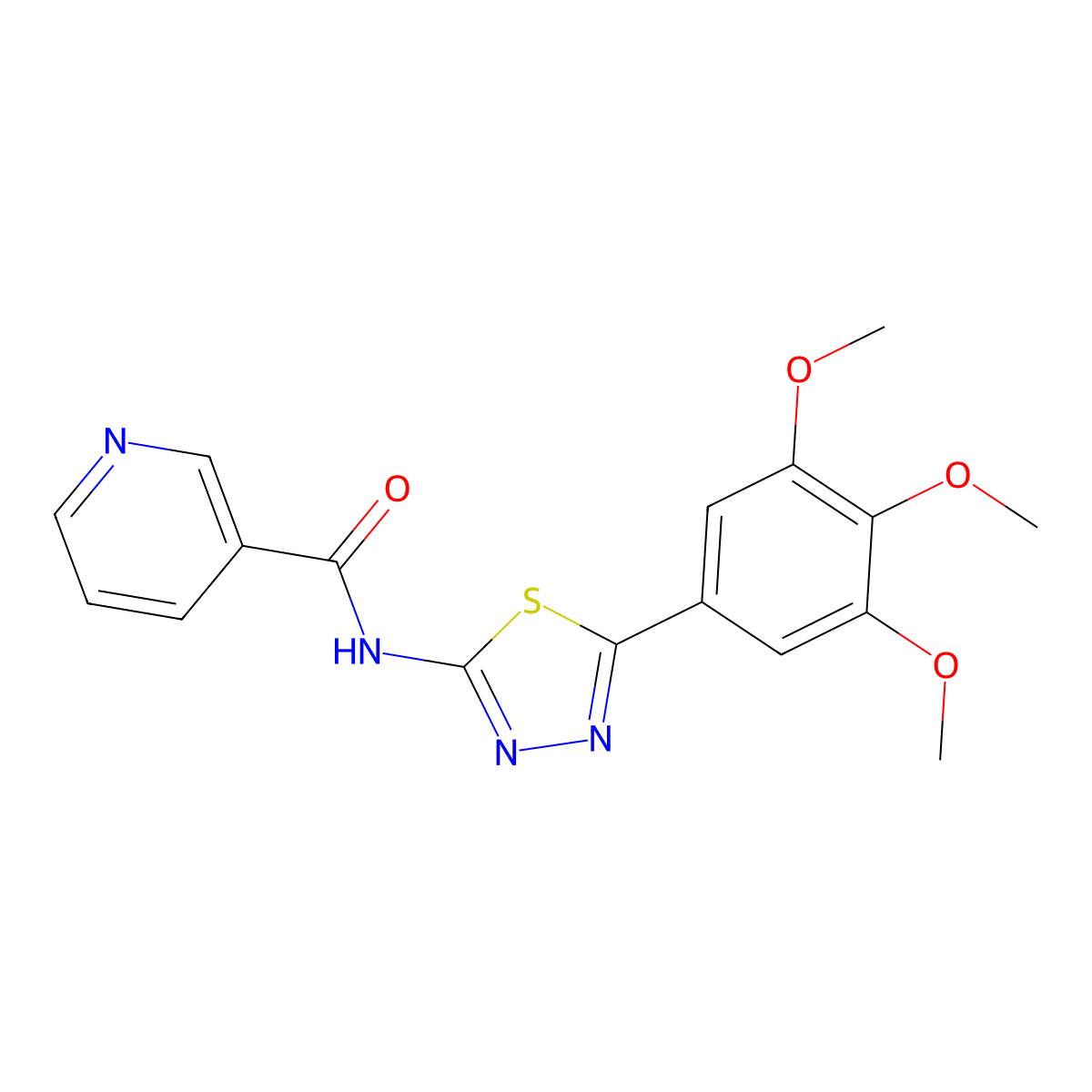 N-(5-(3,4,5-trimethoxyphenyl)-1,3,4-thiadiazol-2-yl)nicotinamide molecular structure, CAS 1436006-00-6