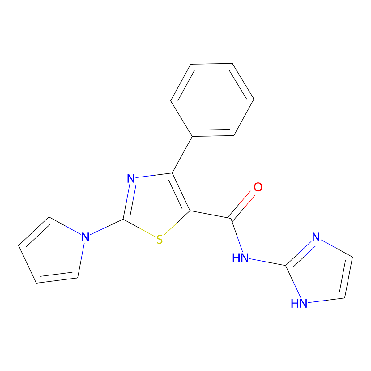 N-(1H-imidazol-2-yl)-4-phenyl-2-(1H-pyrrol-1-yl)-1,3-thiazole-5-carboxamide molecular structure, CAS 1436006-05-1
