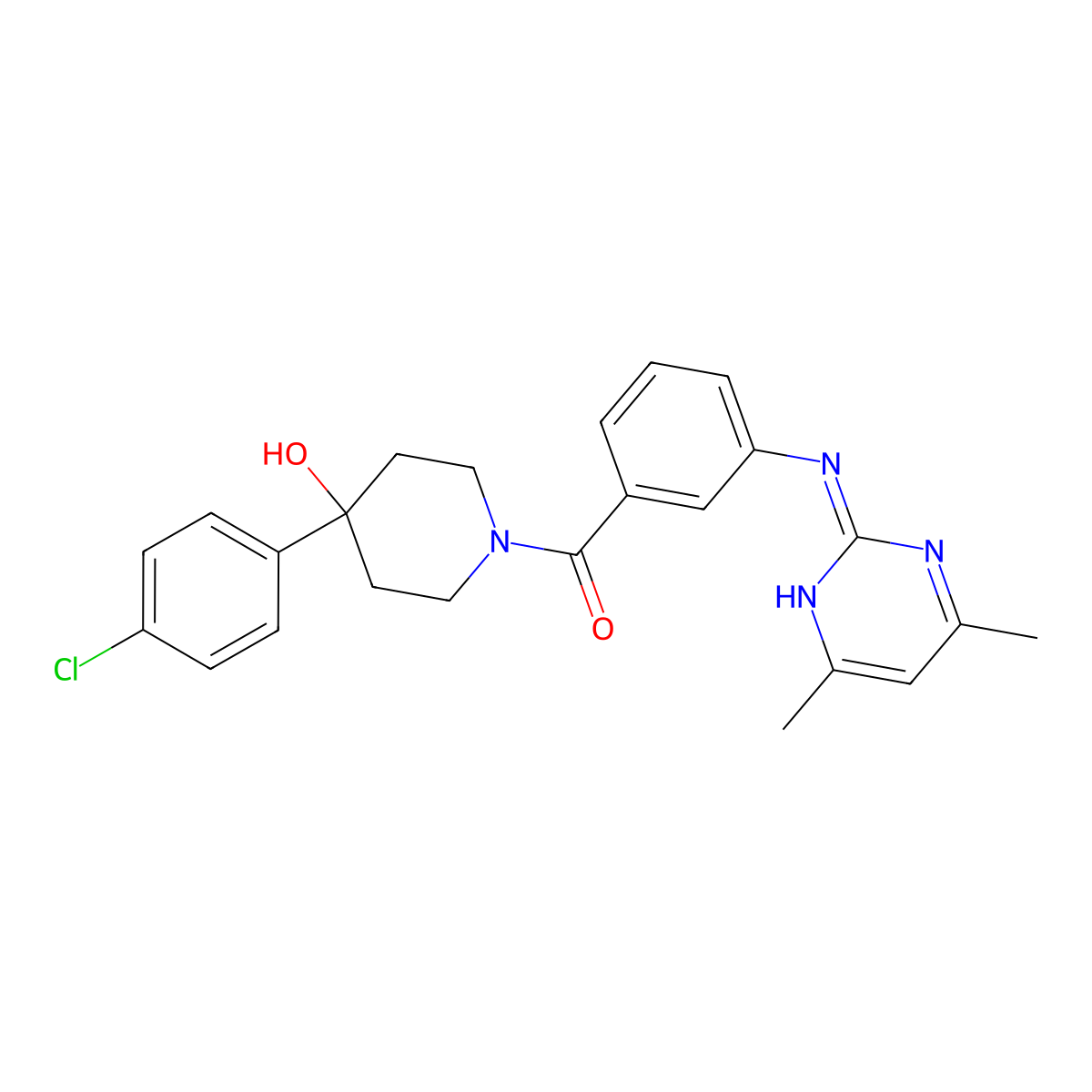 (4-(4-Chlorophenyl)-4-hydroxypiperidin-1-yl)(3-((4,6-dimethylpyrimidin-2-yl)amino)phenyl)methanone molecular structure, CAS 1436006-10-8