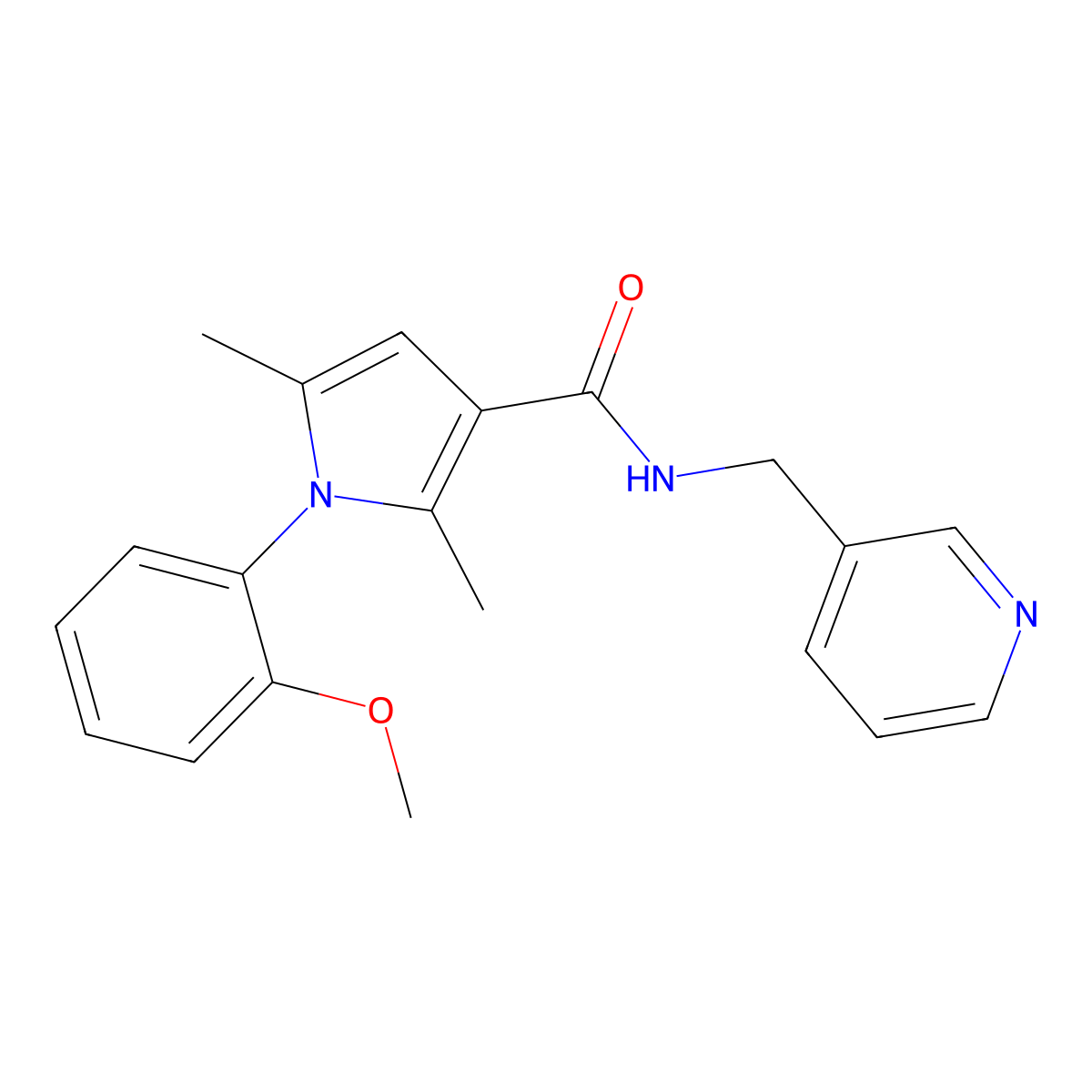 1-(2-methoxyphenyl)-2,5-dimethyl-N-(pyridin-3-ylmethyl)-1H-pyrrole-3-carboxamide molecular structure, CAS 1436006-19-7