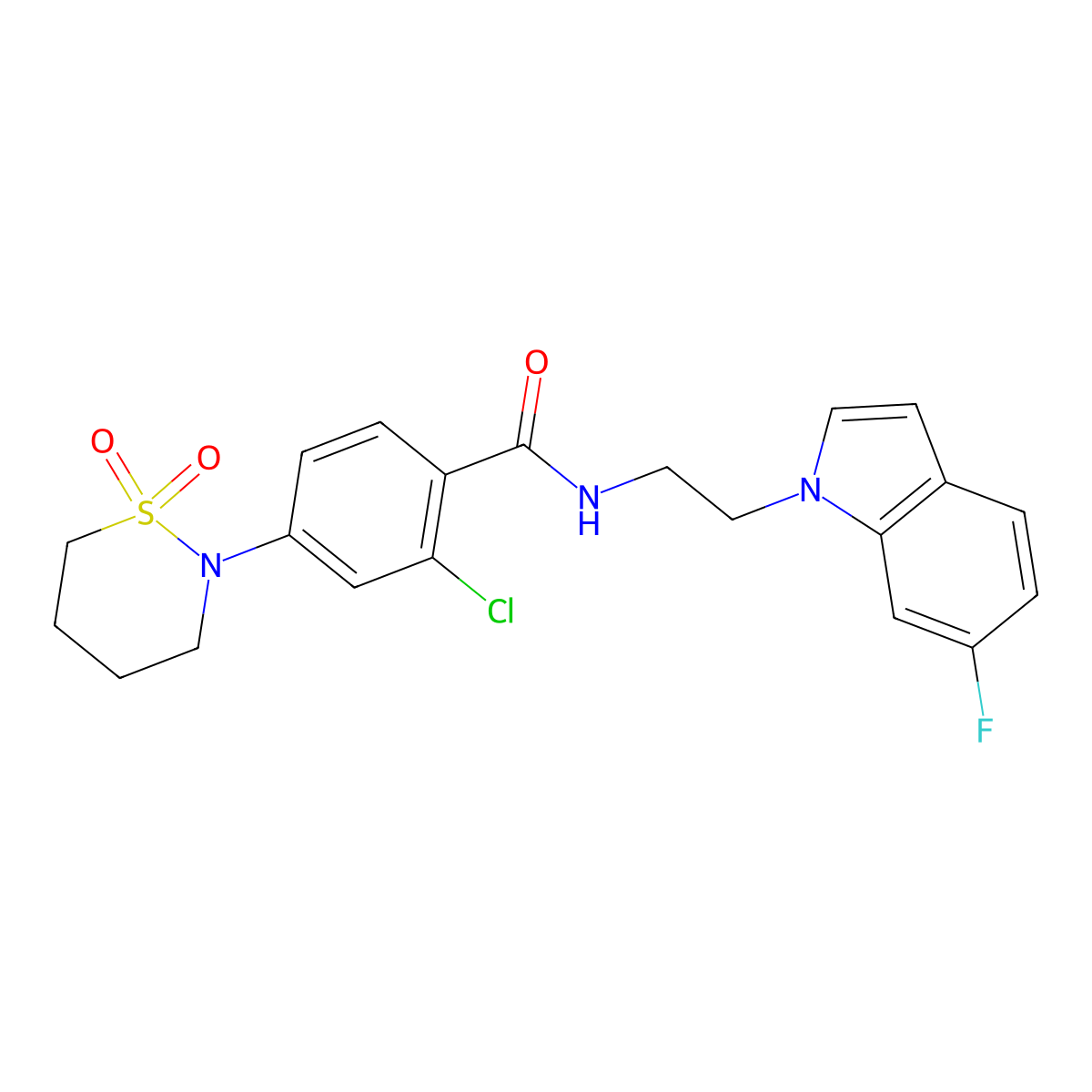 2-chloro-4-(1,1-dioxido-1,2-thiazinan-2-yl)-N-[2-(6-fluoro-1H-indol-1-yl)ethyl]benzamide molecular structure, CAS 1436006-25-5