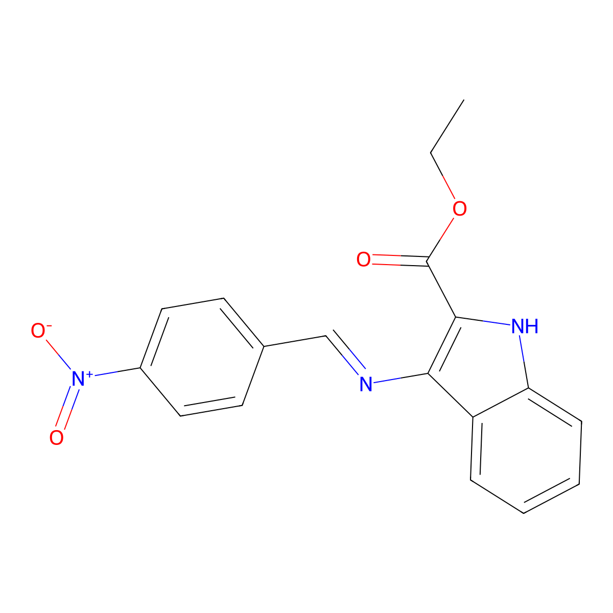 3-(((4-Nitrophenyl)methylene)amino)-1H-indole-2-carboxylic acid, ethyl ester molecular structure, CAS 143603-72-9