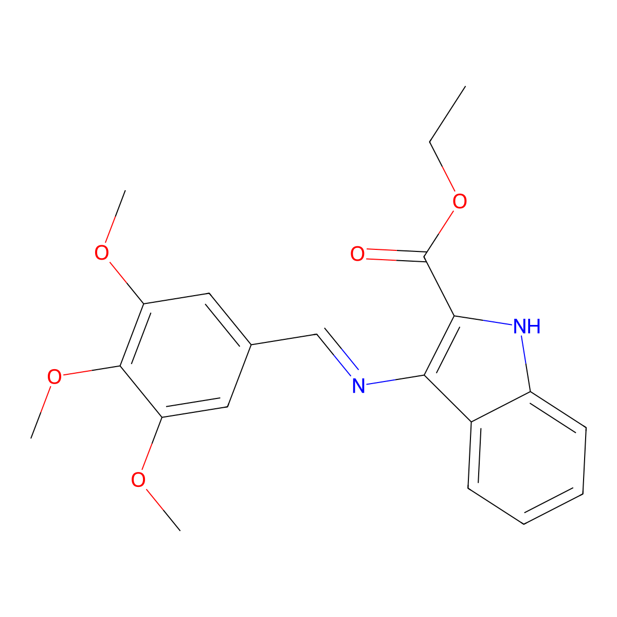 3-(((3,4,5-Trimethoxyphenyl)methylene)amino)-1H-indole-2-carboxylic acid, ethyl ester molecular structure, CAS 143603-75-2