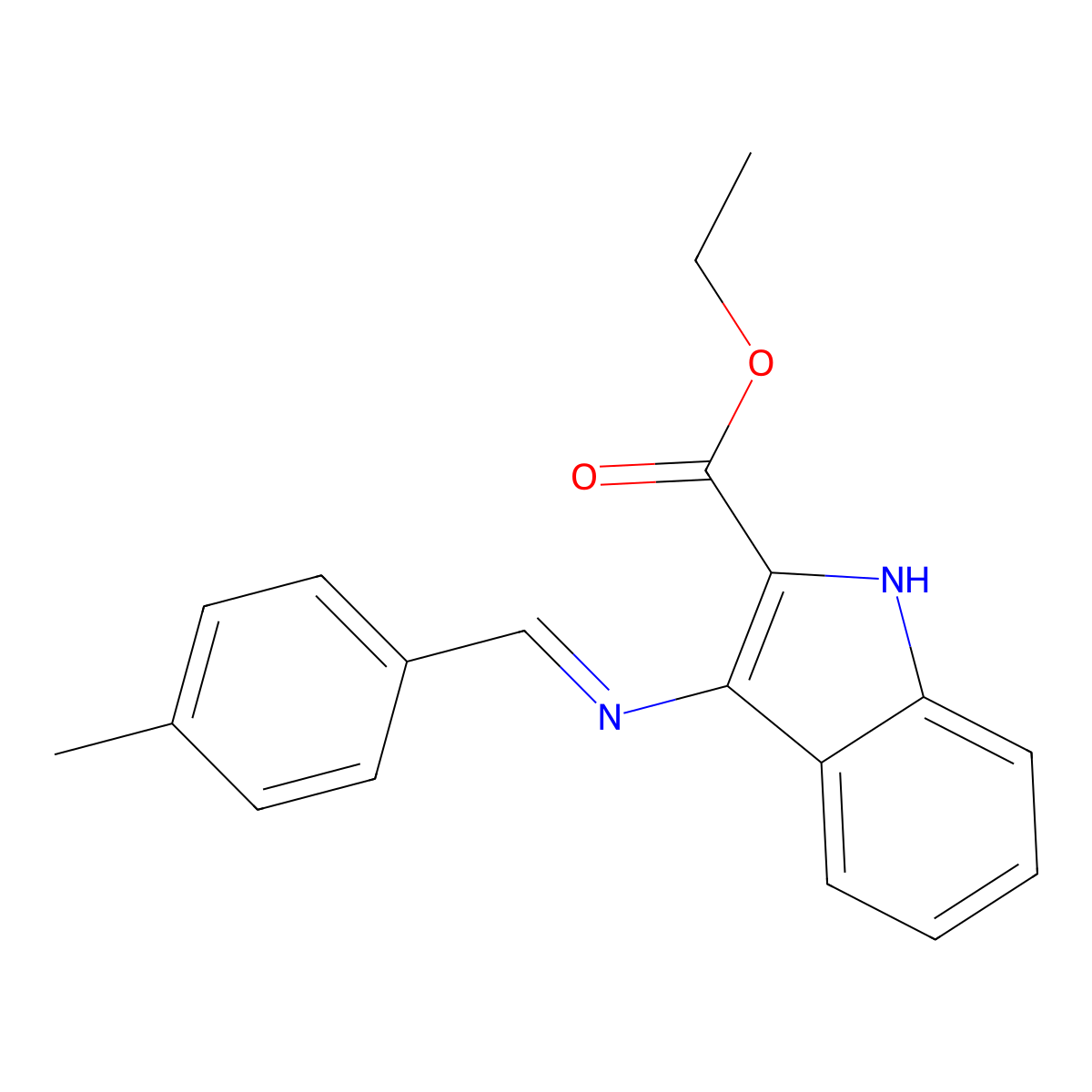 3-(((4-Methylphenyl)methylene)amino)-1H-indole-2-carboxylic acid, ethyl ester molecular structure, CAS 143603-81-0