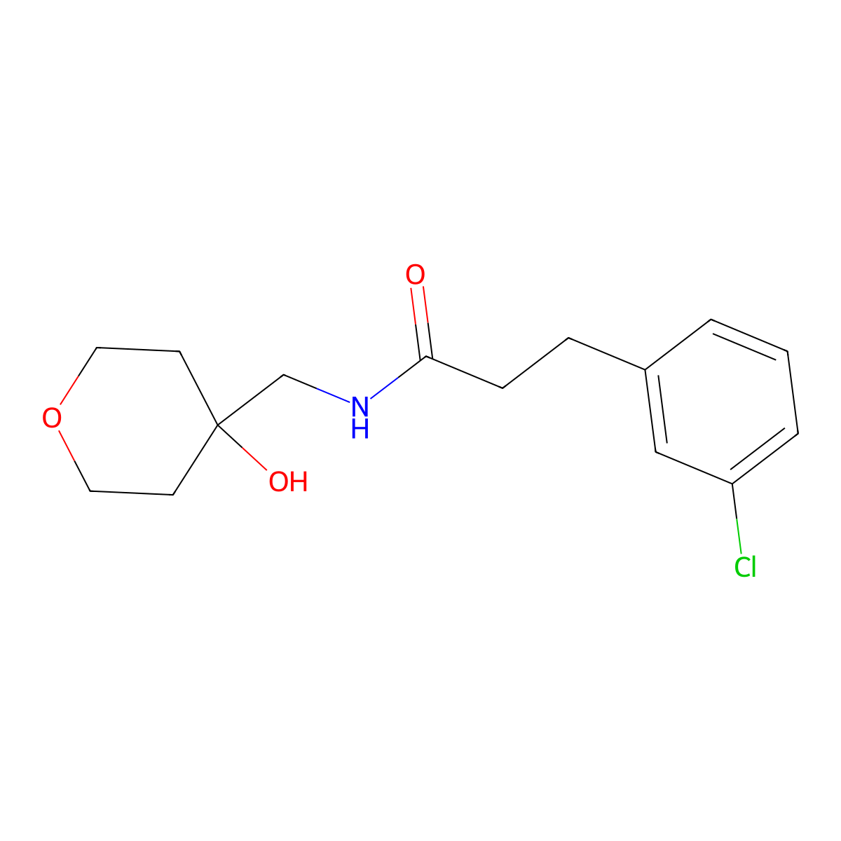 3-(3-chlorophenyl)-N-((4-hydroxytetrahydro-2H-pyran-4-yl)methyl)propanamide molecular structure, CAS 1436059-57-2