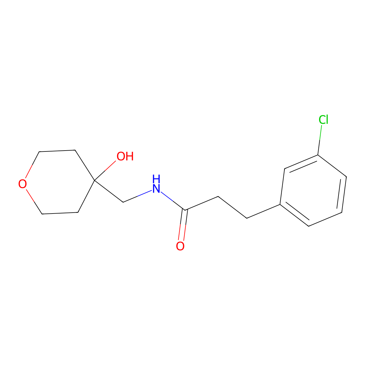 3-(3-chlorophenyl)-N-((4-hydroxytetrahydro-2H-pyran-4-yl)methyl)propanamide molecular structure, CAS 1436059-57-2