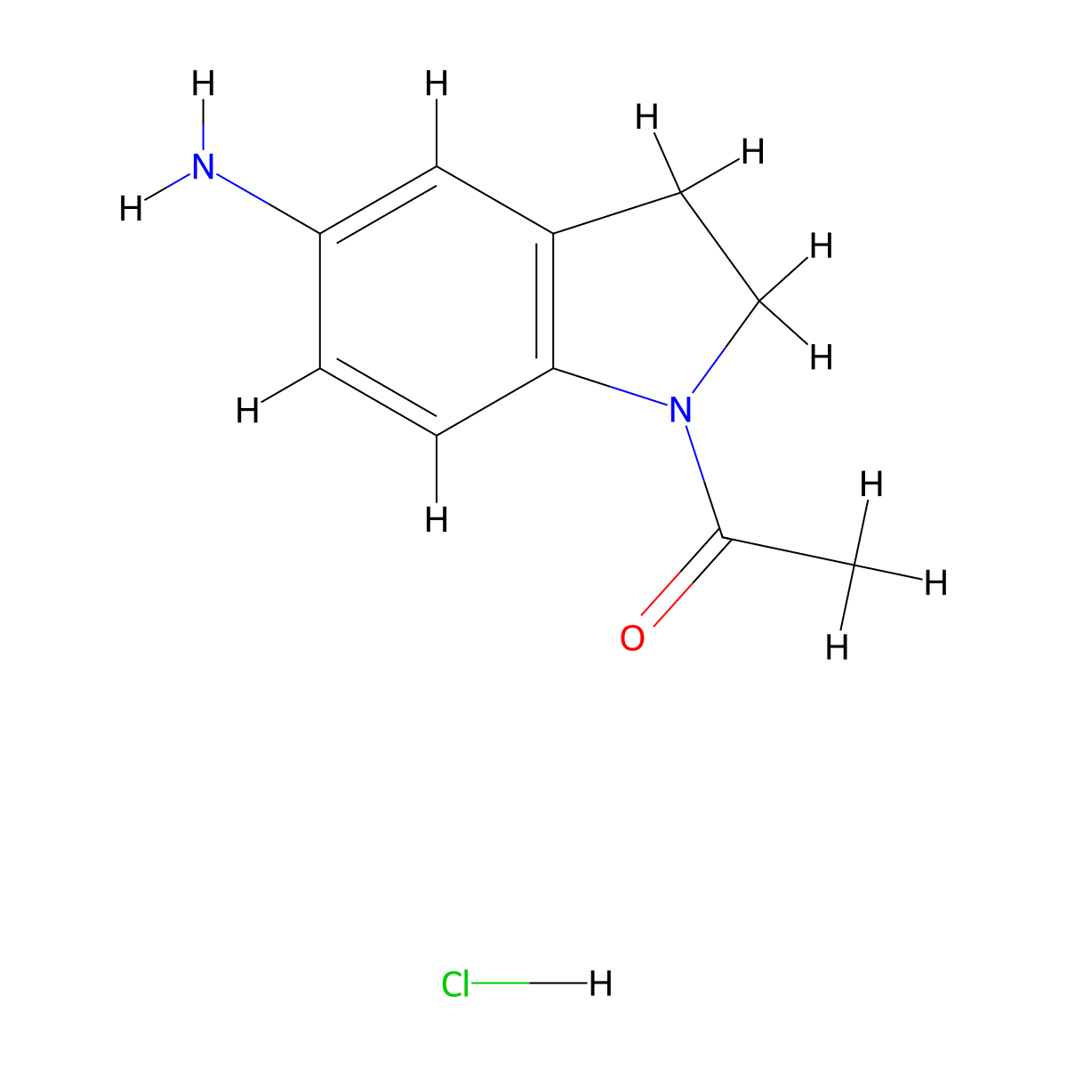 1-(5-amino-2,3-dihydro-1H-indol-1-yl)ethan-1-one hydrochloride molecular structure, CAS 143608-10-0
