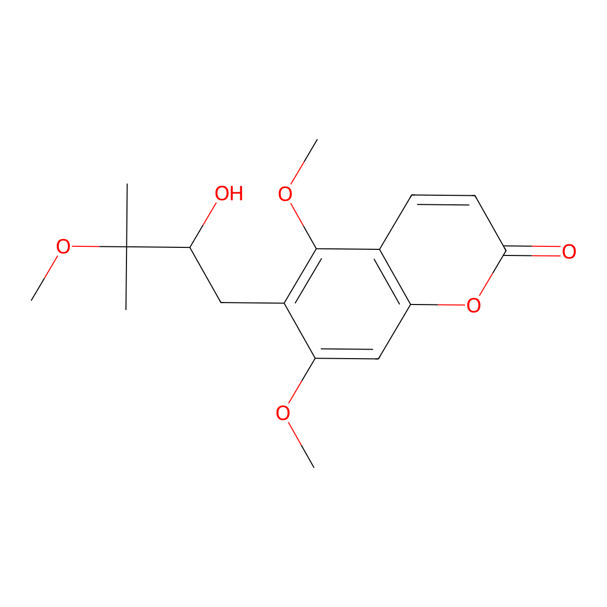 6-(2-Hydroxy-3-methoxy-3-methylbutyl)-5,7-dimethoxychromen-2-one molecular structure, CAS 143614-35-1