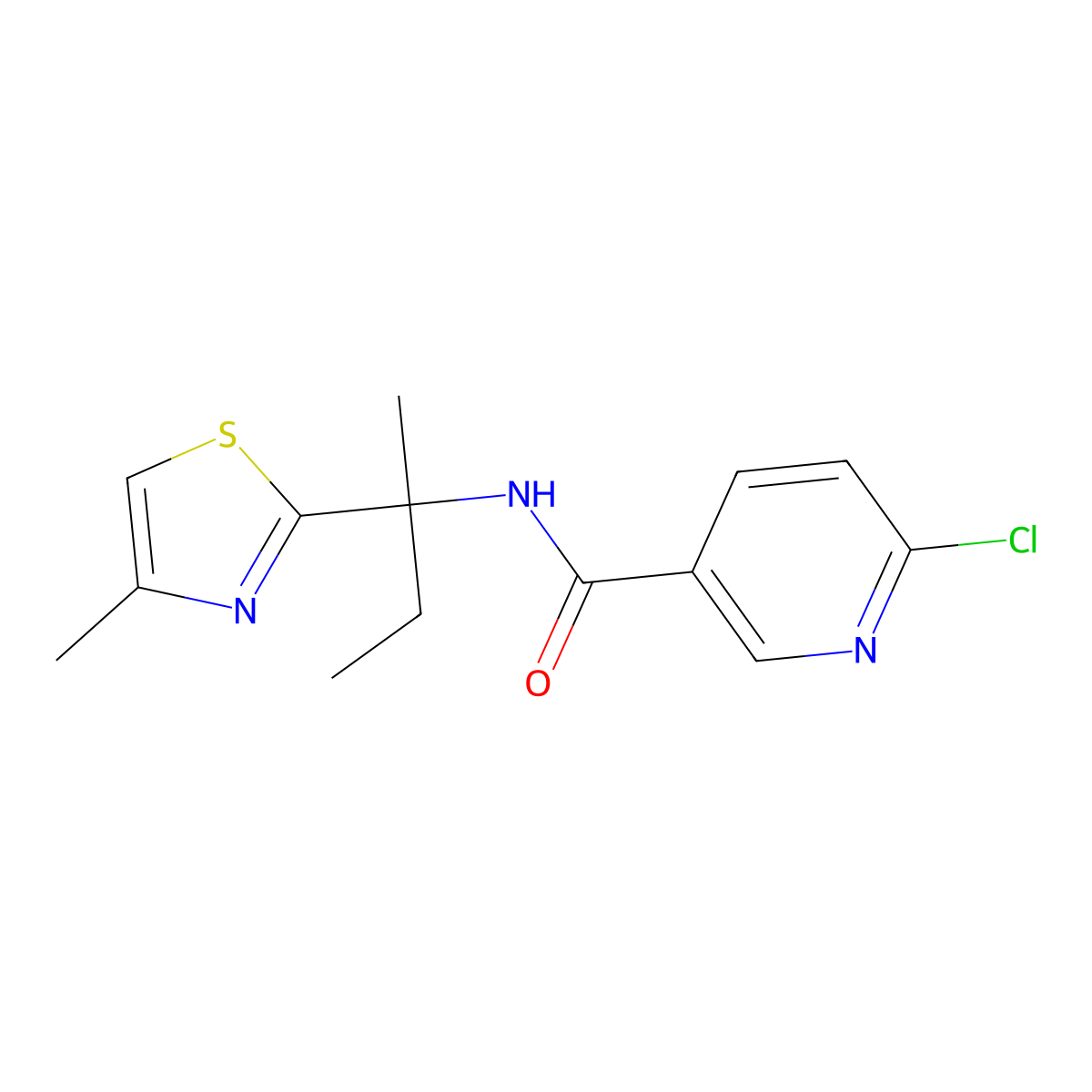 6-chloro-N-(2-(4-methyl-1,3-thiazol-2-yl)butan-2-yl)pyridine-3-carboxamide molecular structure, CAS 1436148-02-5