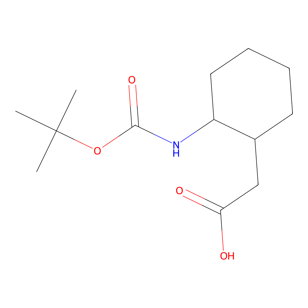 rac-2-((1R,2R)-2-(((tert-butoxy)carbonyl)amino)cyclohexyl)acetic acid molecular structure, CAS 143617-91-8