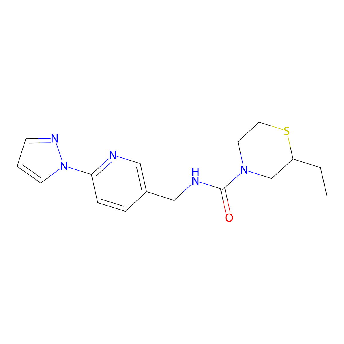 2-ethyl-N-{[6-(1H-pyrazol-1-yl)pyridin-3-yl]methyl}thiomorpholine-4-carboxamide molecular structure, CAS 1436180-09-4