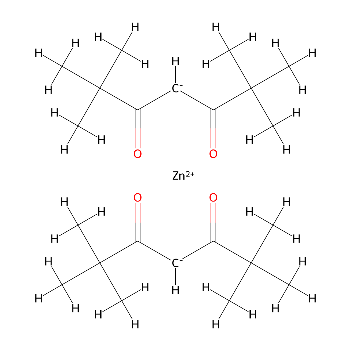Bis(2,2,6,6-tetramethyl-3,5-heptanedionato)zinc , Zn(TMHD)2 molecular structure, CAS 14363-14-5