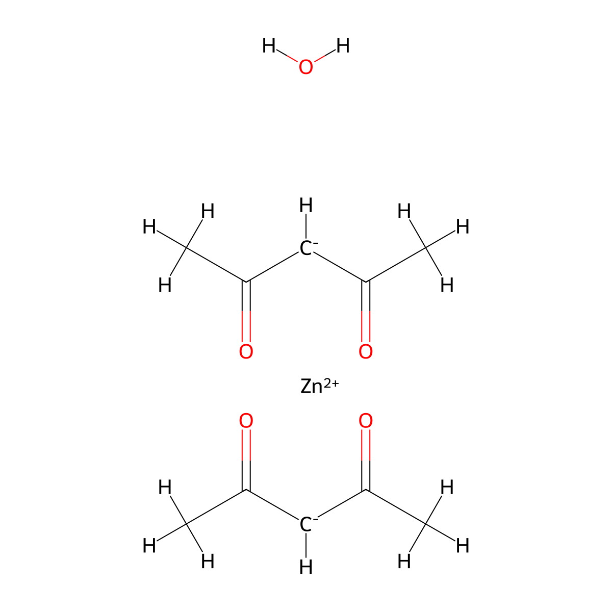 Zinc 2,4-pentanedionate hydrate molecular structure, CAS 14363-15-6