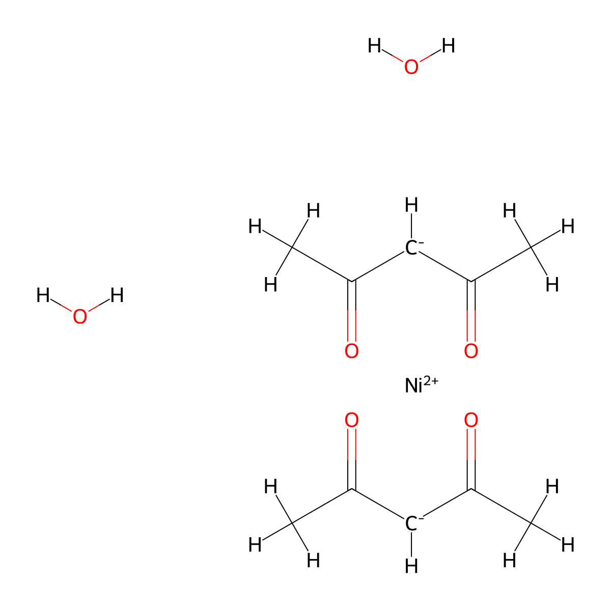 Nickel(II) acetylacetonate dihydrate molecular structure, CAS 14363-16-7