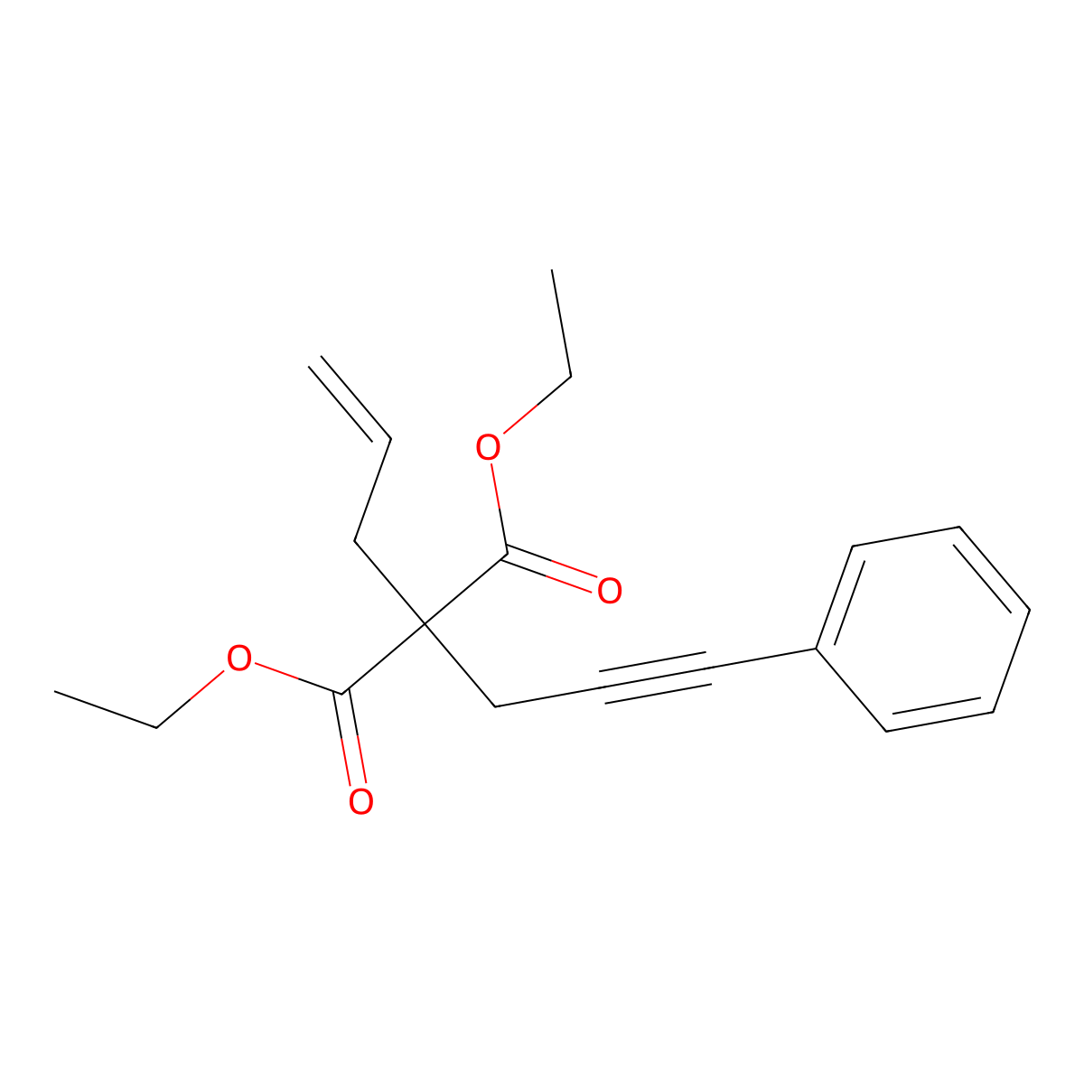Diethyl (3-phenylprop-2-yn-1-yl)(prop-2-en-1-yl)propanedioate molecular structure, CAS 143633-91-4