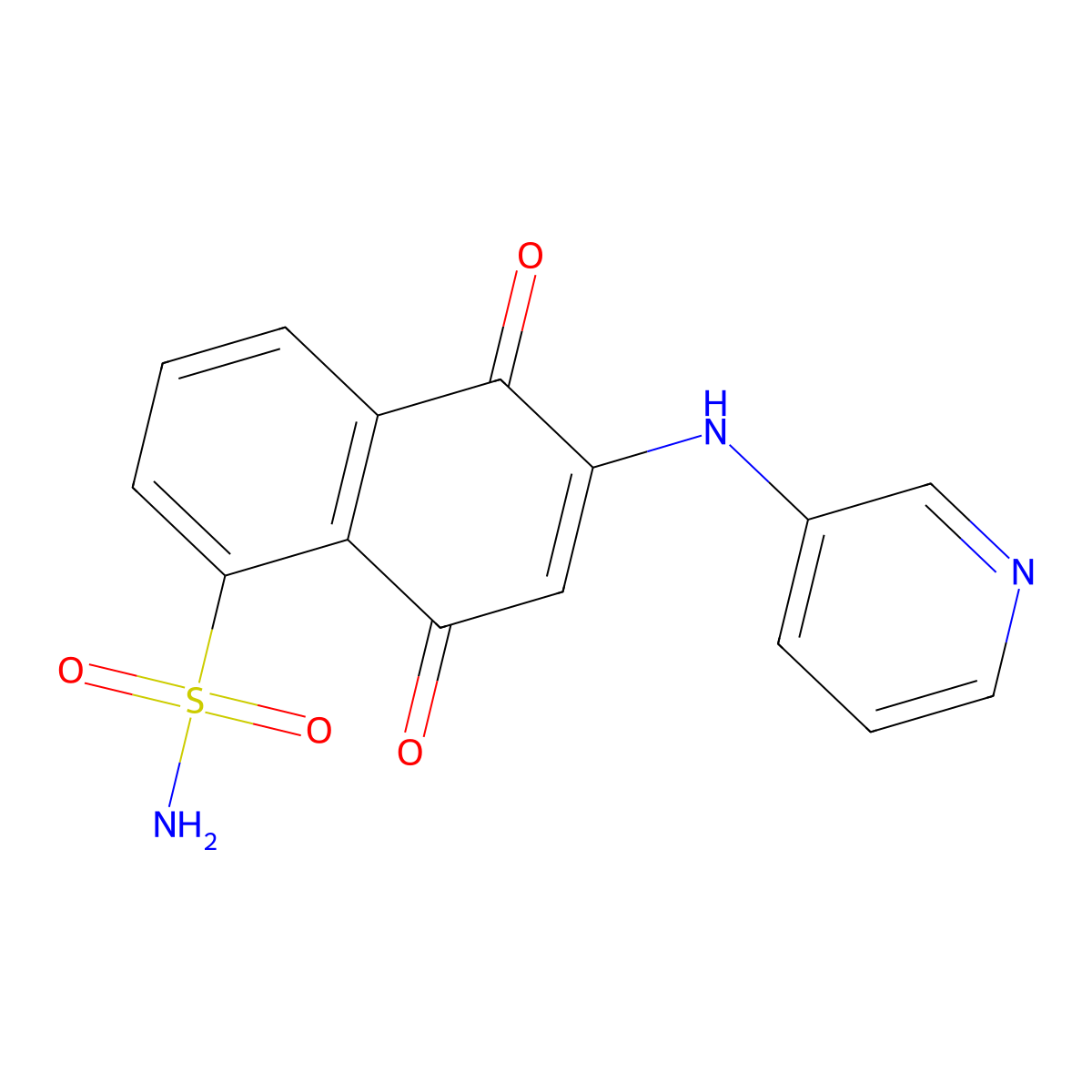 5,8-Dioxo-6-(pyridin-3-ylamino)-5,8-dihydronaphthalene-1-sulfonamide molecular structure, CAS 1436382-03-4