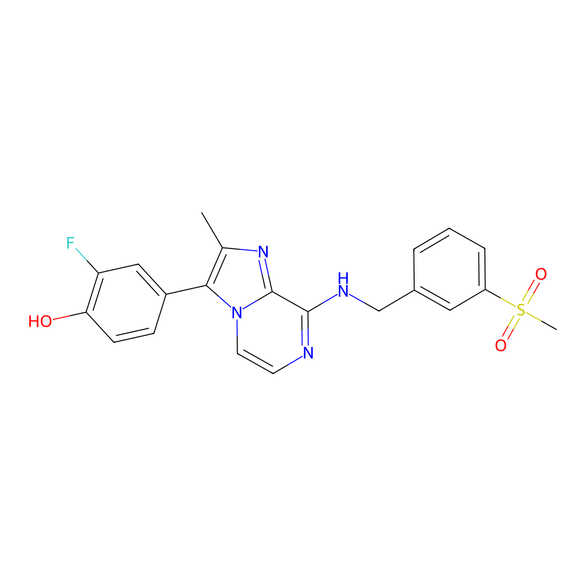 2-Fluoro-4-(2-methyl-8-((3-(methylsulfonyl)benzyl)amino)imidazo[1,2-a]pyrazin-3-yl)phenol molecular structure, CAS 1436383-95-7