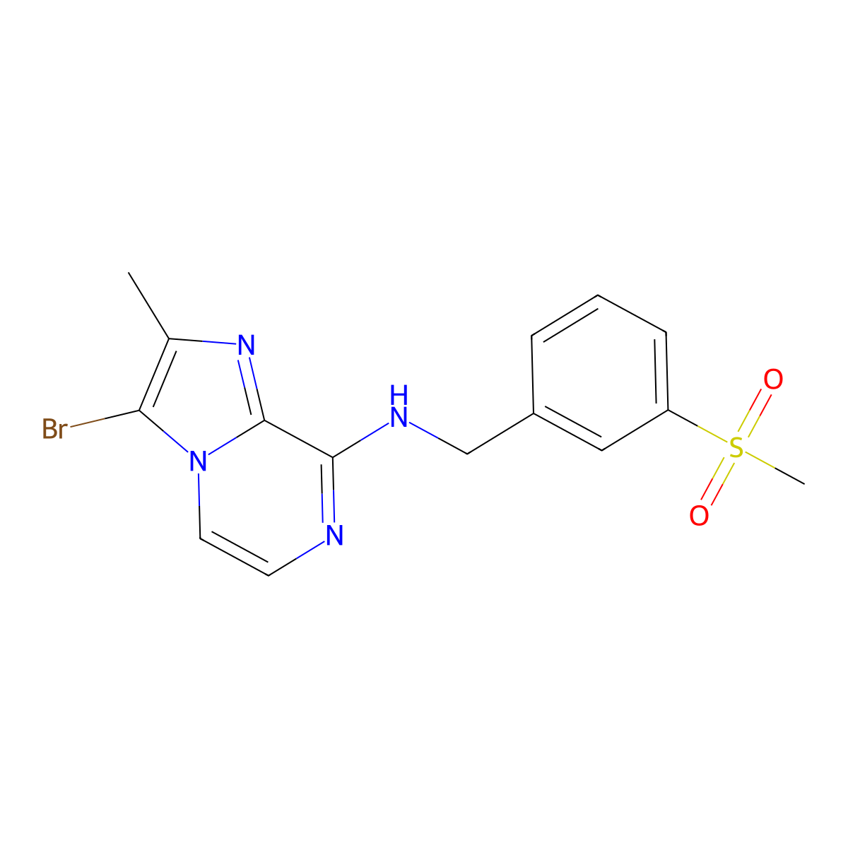 3-Bromo-2-methyl-N-(3-(methylsulfonyl)benzyl)imidazo[1,2-a]pyrazin-8-amine molecular structure, CAS 1436383-97-9