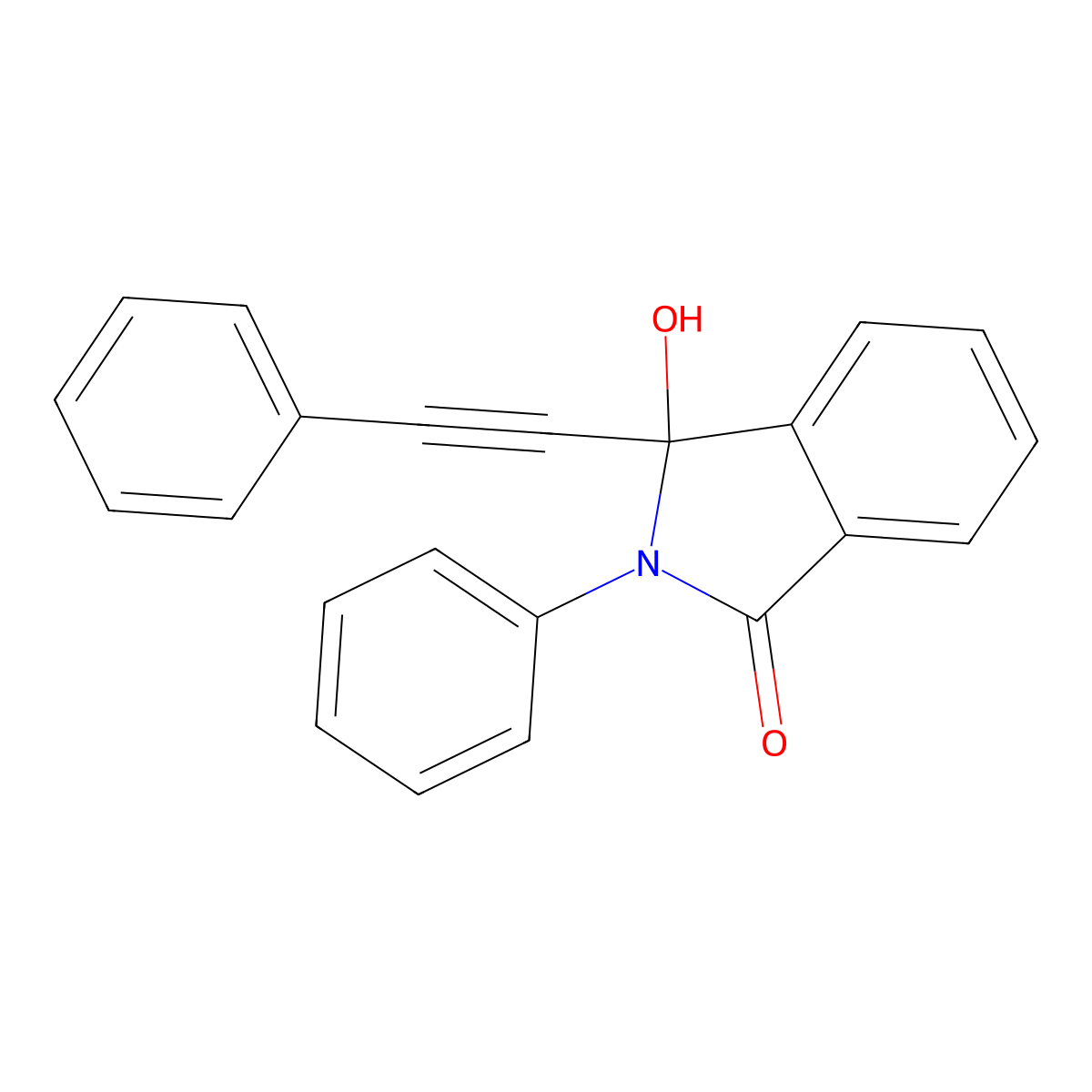 1H-Isoindol-1-one, 2,3-dihydro-3-hydroxy-2-phenyl-3-(phenylethynyl)- molecular structure, CAS 143647-58-9