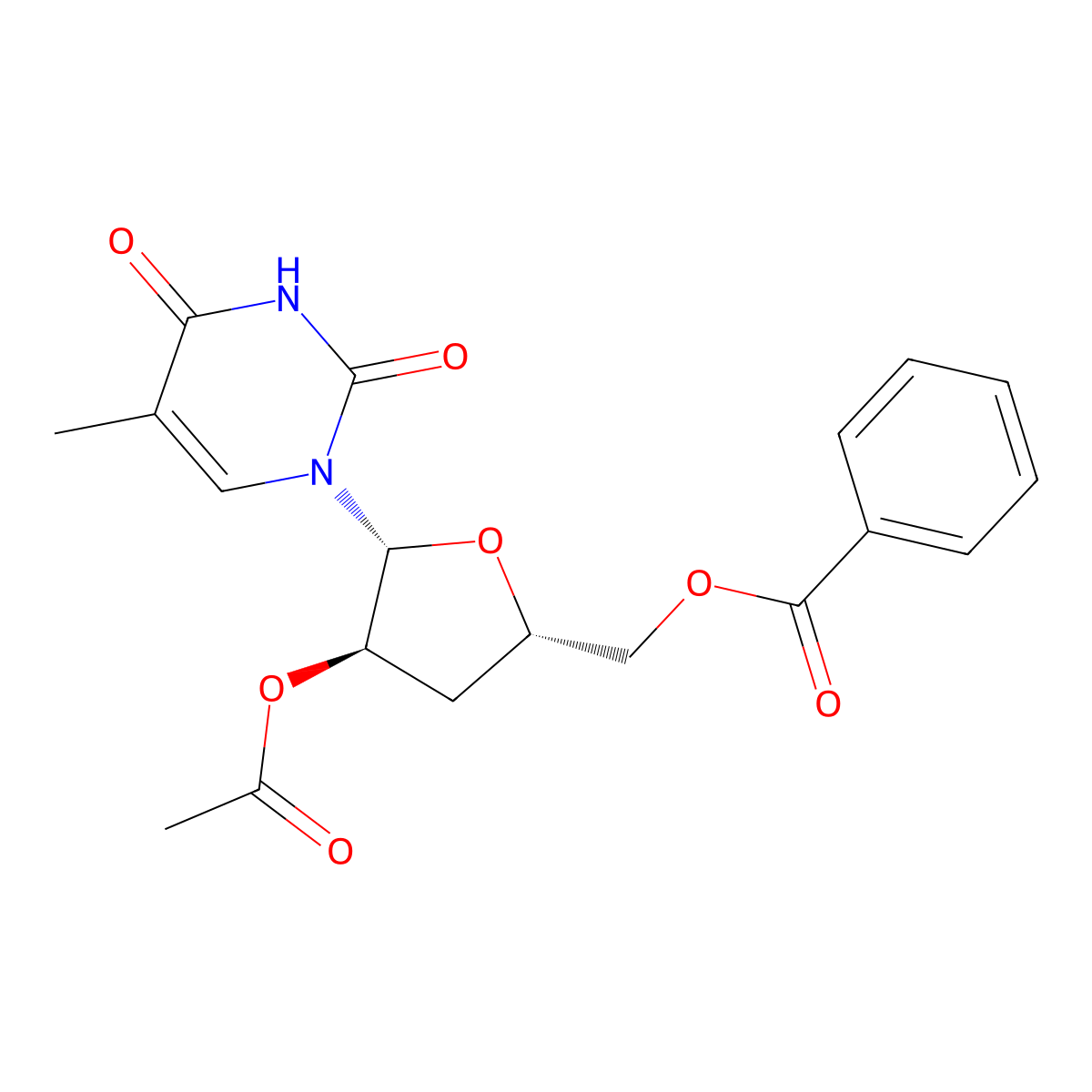 2'-O-Acetyl-5'-O-benzoyl-3'-deoxy-5-methyluridine molecular structure, CAS 143653-60-5